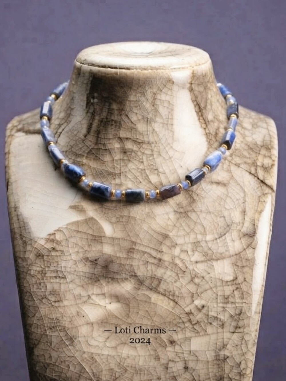 RARE! Natural Purple Tanzanite-Mined Beads In Paperclip Gold Plated Necklace